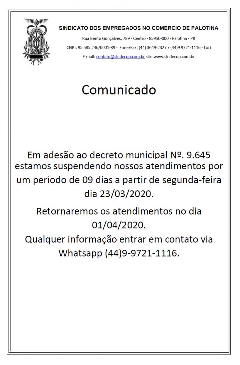 comunicado sindicato coronavírus