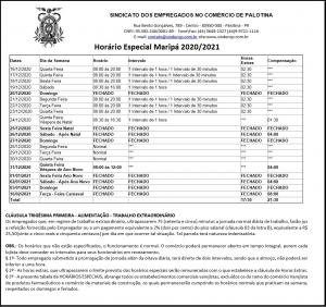 HORARIOS ESPECIAIS MARIPÁ 2020 2021