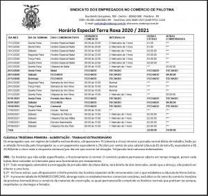 HORARIOS ESPECIAIS  TERRA ROXA 2020 2021