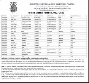 HORARIOS ESPECIAIS  PALOTINA 2020 2021